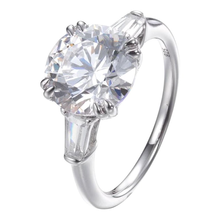 10 Karat Solitär & Baguetteschliff Cubic Zirkonia Verlobungsring im Angebot