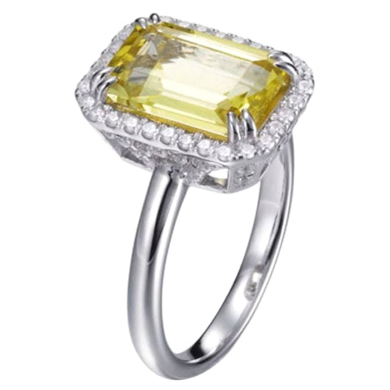 3.26 Carat Lemon Citrine Cubic Zirconia Sterling Silver Engagment Cocktail Ring For Sale