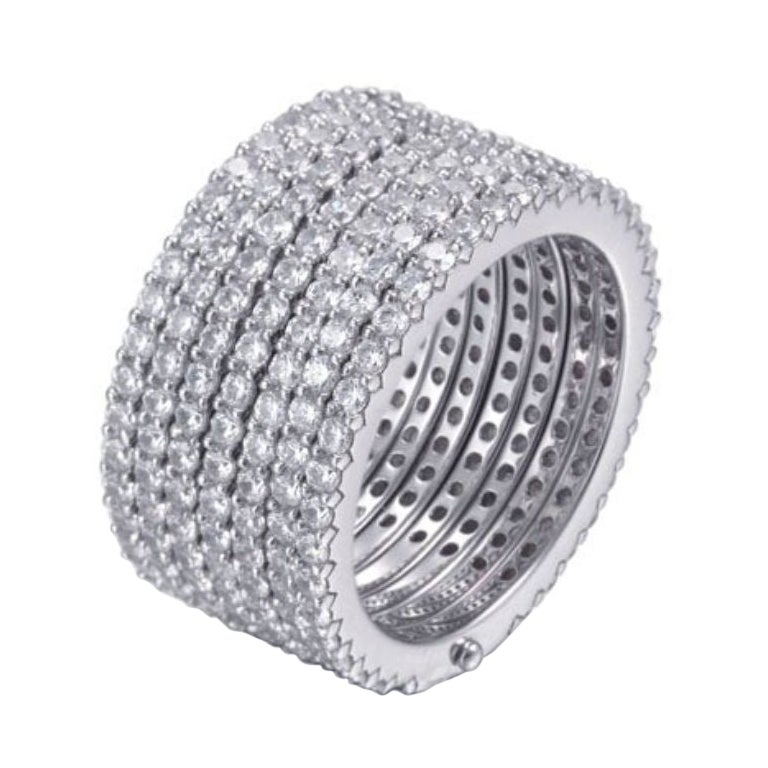 6.00 Carat Cubic Zirconia Silver Seven Row Hinged Wedding Band Eternity Ring For Sale