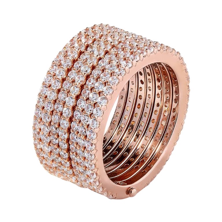 6.00 Carat Cubic Zirconia Rose Gold Seven Row Hinged Wedding Band Eternity Ring