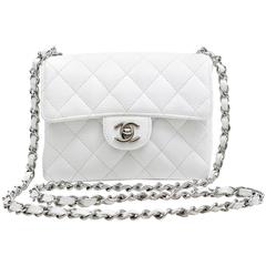 Chanel White Caviar Leather Mini Classic Flap with Silver