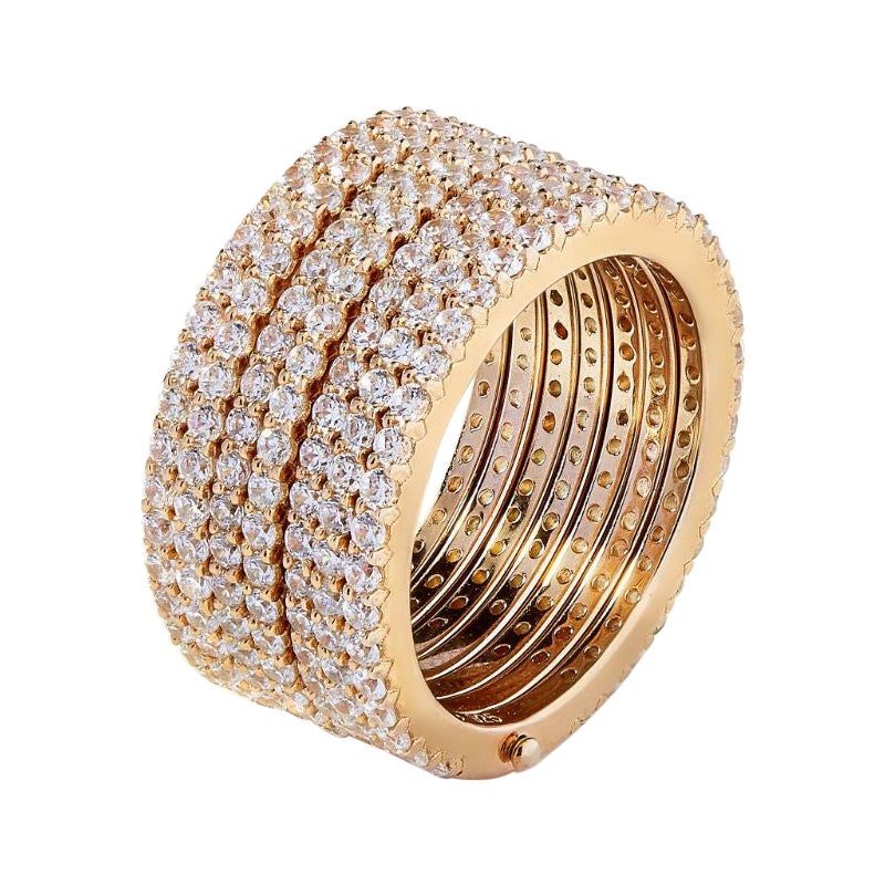 6.00Carat Cubic Zirconia Yellow Gold Seven Row Hinged Wedding Band Eternity Ring For Sale