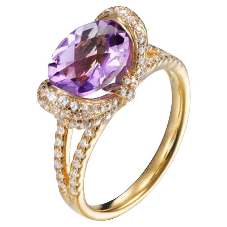 1.37 Karat Fancy Cushion Cut Amethyst Gelbgold vergoldeter Verlobungsring im Angebot