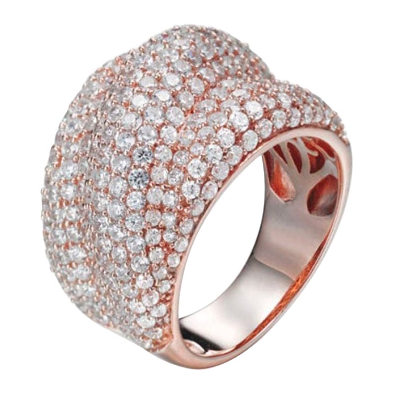 6.80 Carat Cubic Zirconia Rose Gold Plated Curve Turban Cocktail Dress Ring For Sale