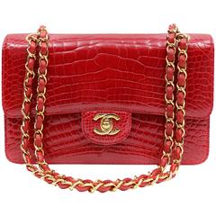 Chanel Red Crocodile Classic Single Flap with Gold Hardware
