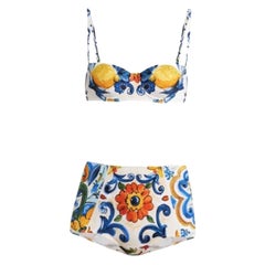 Dolce & Gabbana Multicolor Majolica Twopiece Swimsuit Bikini Swimwear Beachwear 