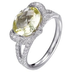 Vintage 1.37Carat Fancy Cushion Cut Lemon Citrine Sterling Silver Engagement Bridal Ring