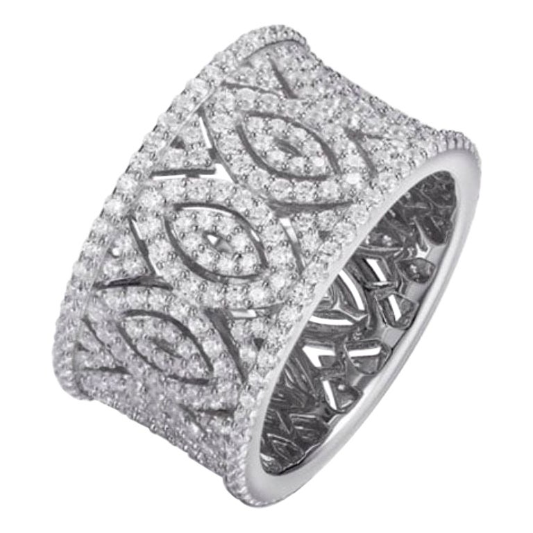 4.60 Carat Cubic Zirconia Sterling Silver Filigree Wedding Band Cocktail Ring For Sale