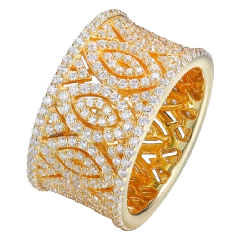 4.60 Carat 14kt Yellow Gold Plated Statement Filigree Wedding Band Cocktail Ring For Sale