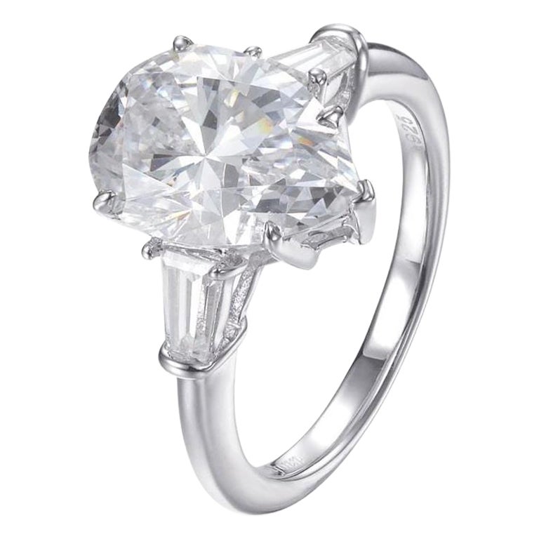 5.05 Carat Cubic Zirconia Solitaire Pear Shape Silver Engagement Cocktail Ring For Sale