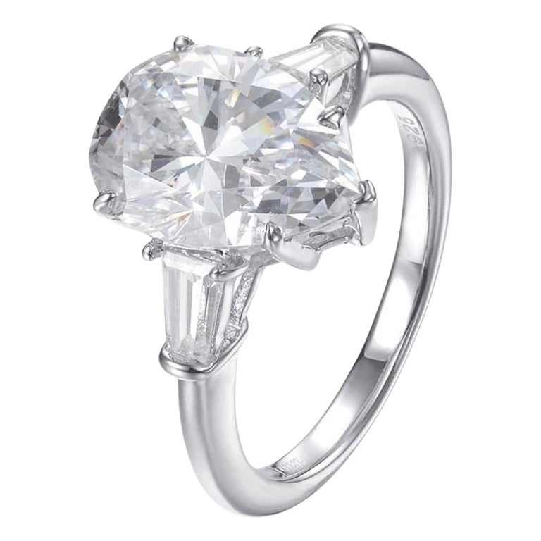 5.05 Carat Cubic Zirconia Solitaire Pear Shape Silver Engagement Cocktail Ring