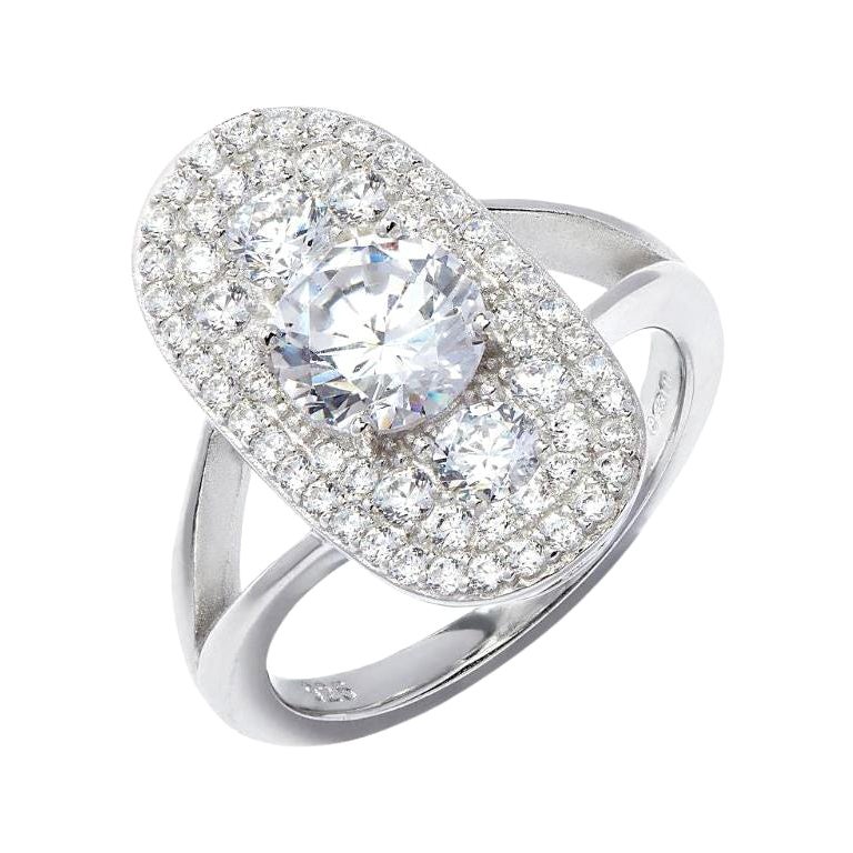 1.50 Carat Cubic Zirconia Designer Art Deco Oval Engagement Bridal Plaque Ring For Sale