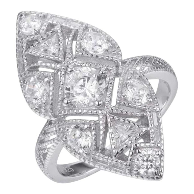 2.58Carat Cubic Zirconia Art Deco Inspired Designer Plaque Engagement Dress Ring For Sale