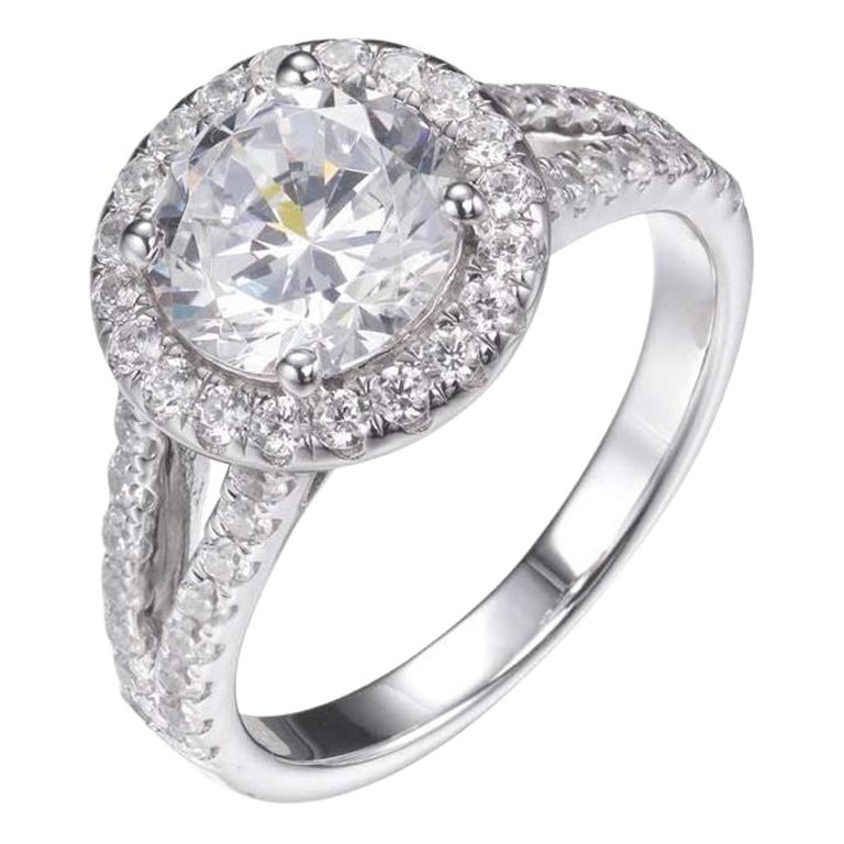 4.00 Carat Sloane Cubic Zirconia Halo Split Shank Statement Engagement Ring For Sale