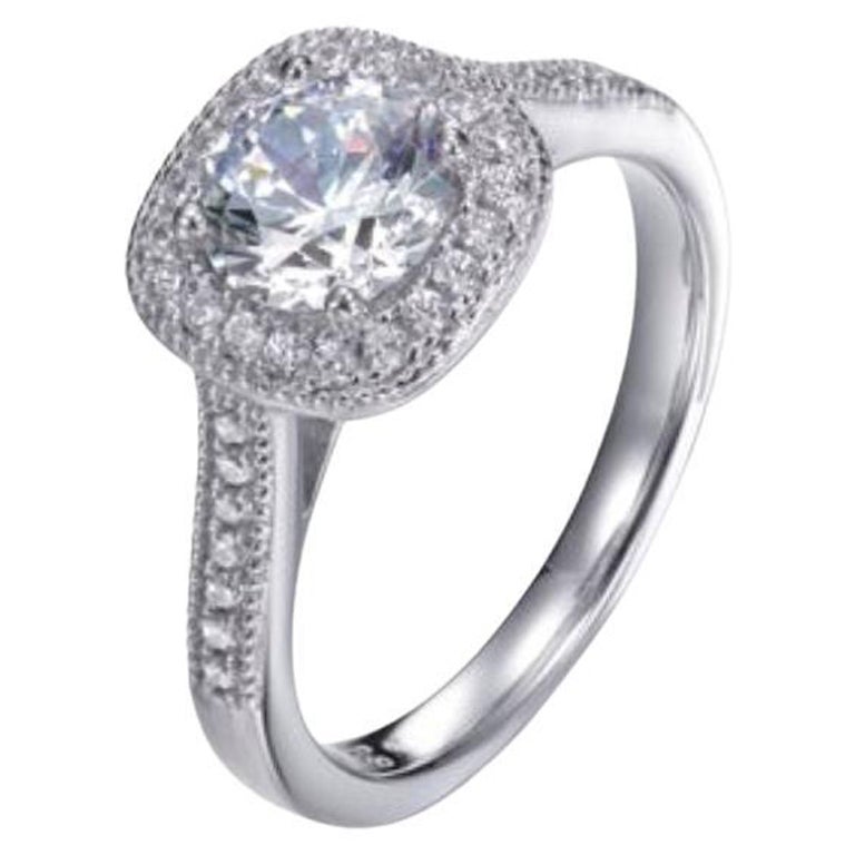 1.50 Carat Cubic Zirconia Erin Designer Classic Halo Engagement Promise Ring For Sale