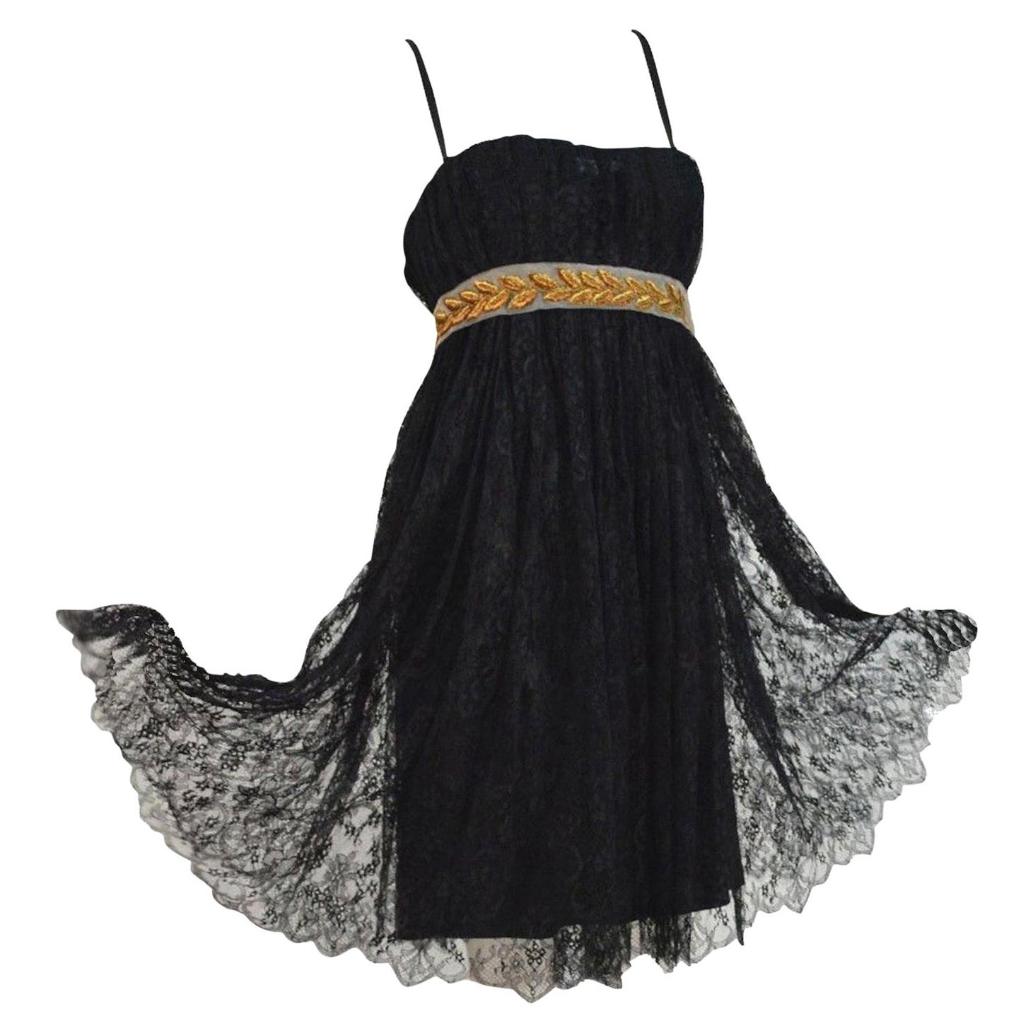 UNWORN Dolce & Gabbana Black Corset French Lace Laurel Evening Cocktail Dress 42 For Sale