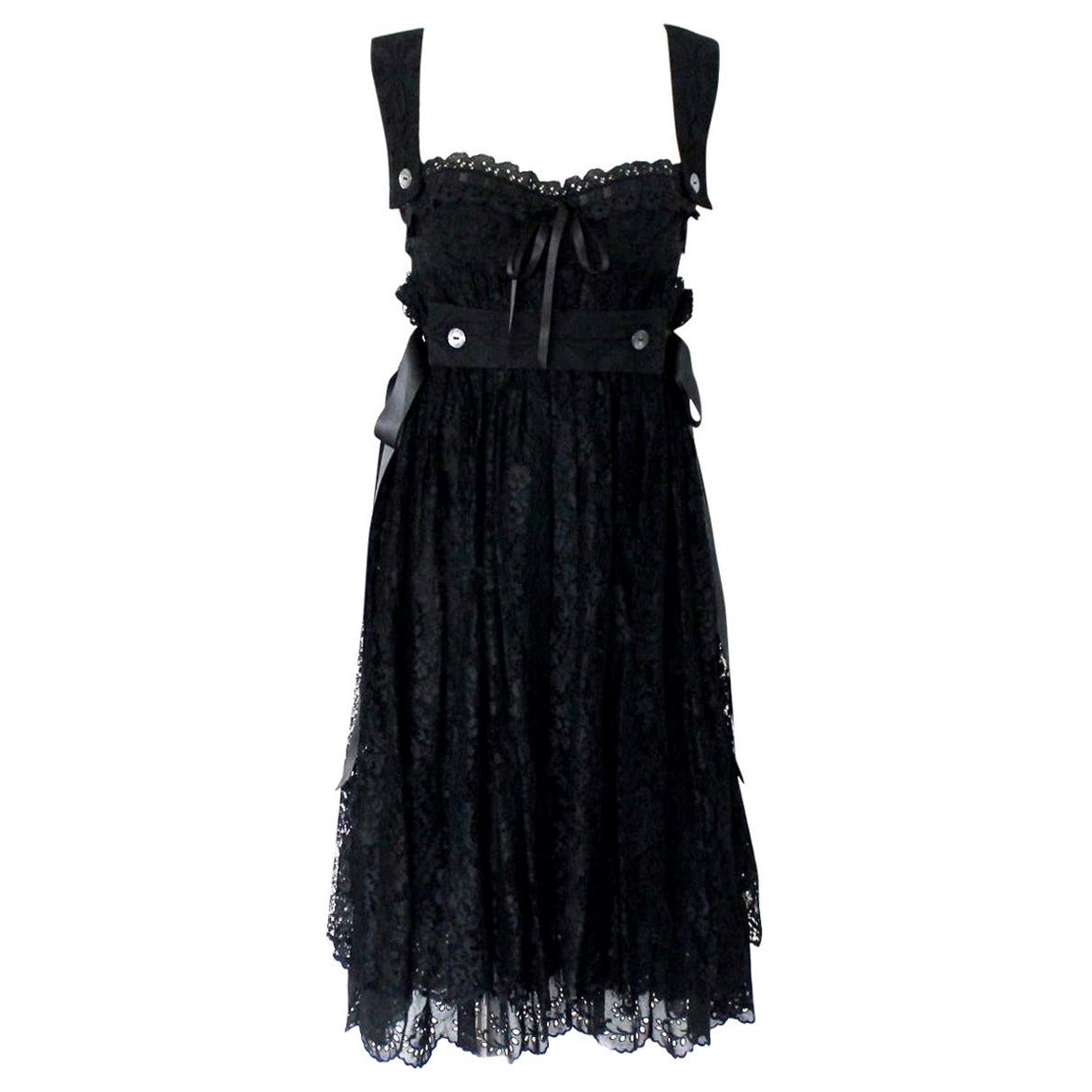 Robe de cocktail de soirée Dolce & Gabbana noire avec corset et dentelle 40 en vente