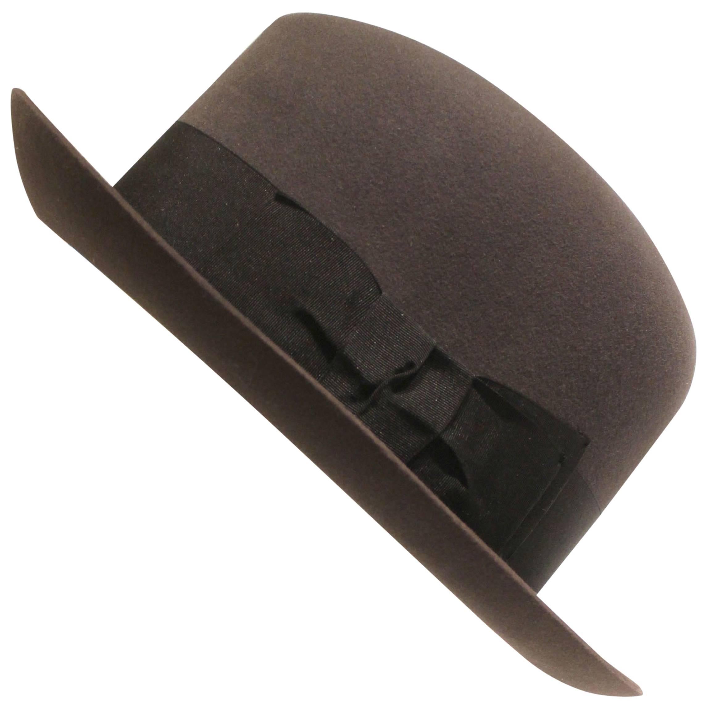 Vintage Lock and Co Hatters Charcoal Grey Fedora with Black Band and Hat Box For Sale