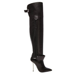 Pre-Fall/14 L#9 VERSACE BLACK LEATHER OVET-the-KNEE Boots with TASSELS 36