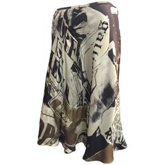 Iconic Galliano News Paper Print Bias Silk Satin Half Slip Skirt