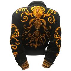 1980s Escada Scrollwork and Coin Printed Cotton Velvet Bomber Jacket 7