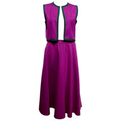 1970er Saint Laurent Set aus Weste und Rock aus Wolle in Magenta und Rosa