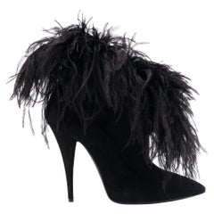 Saint Laurent Laufsteg Reißverschluss 110 Schwarz Wildleder High Stiletto Heel Stiefeletten Größe 38