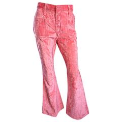 Retro Rare 1970s Wranglers Pink Velvet High Waisted Wide Leg Size 12 / 14 Bell Bottoms