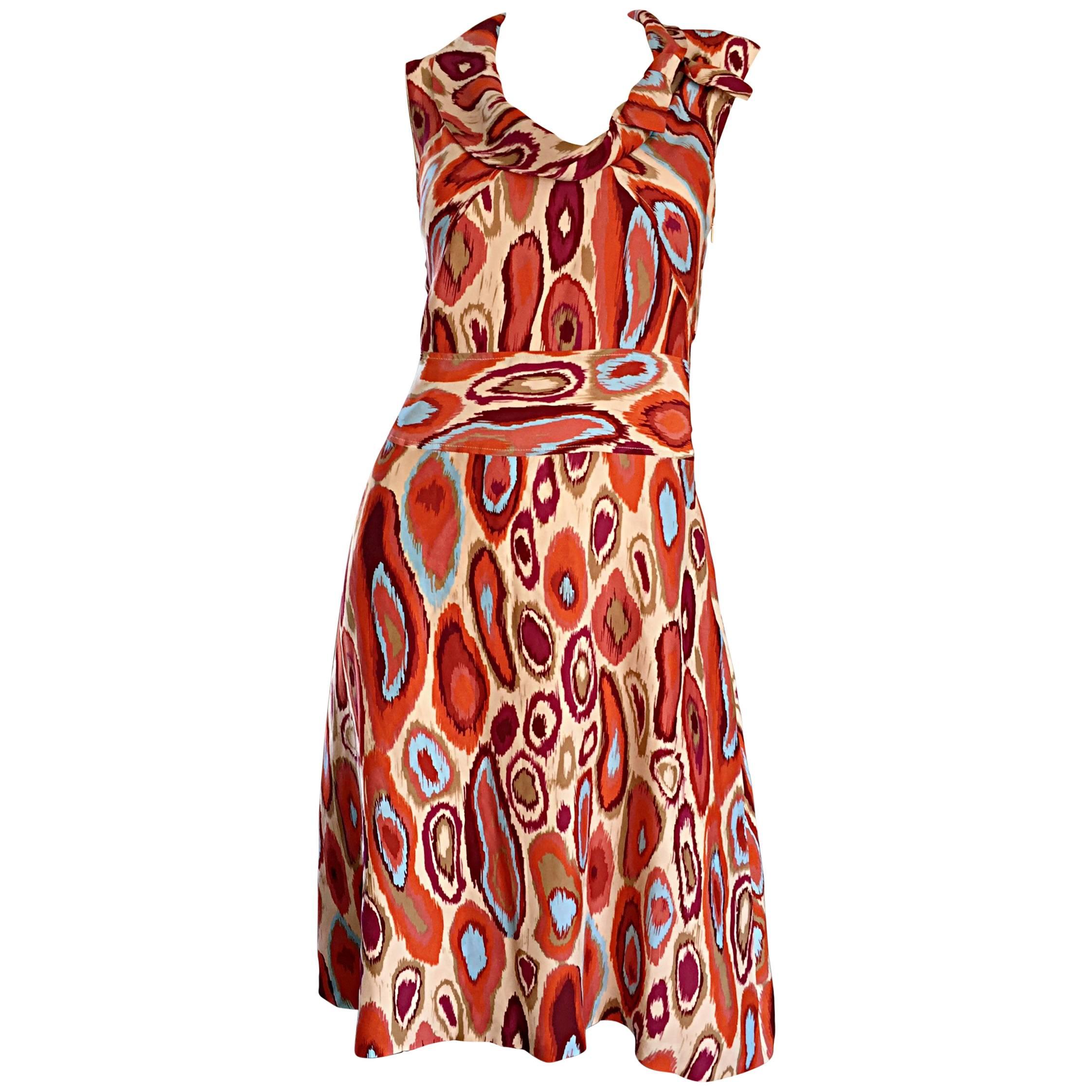 NWT Cacharel Silk Ikat Print Dress Chic 1960s 60s Style 