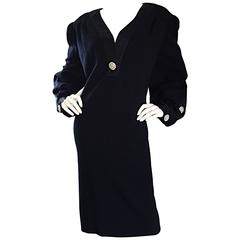 Beautiful Vintage I. Magnin Plus Size Little Black Dress w/ Rhinestone Buttons 6