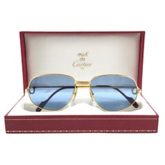 Vintage Cartier Santos Romance verres bleus 58mm or 18k Lunettes de soleil