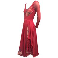 1970s Merlot Rayon Crepe Dancing Dress w/ High Slit Wrap Skirt 4