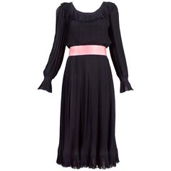 1974 Christian Dior Haute Couture Black Silk Chiffon Pleated Dress No.00299I 12
