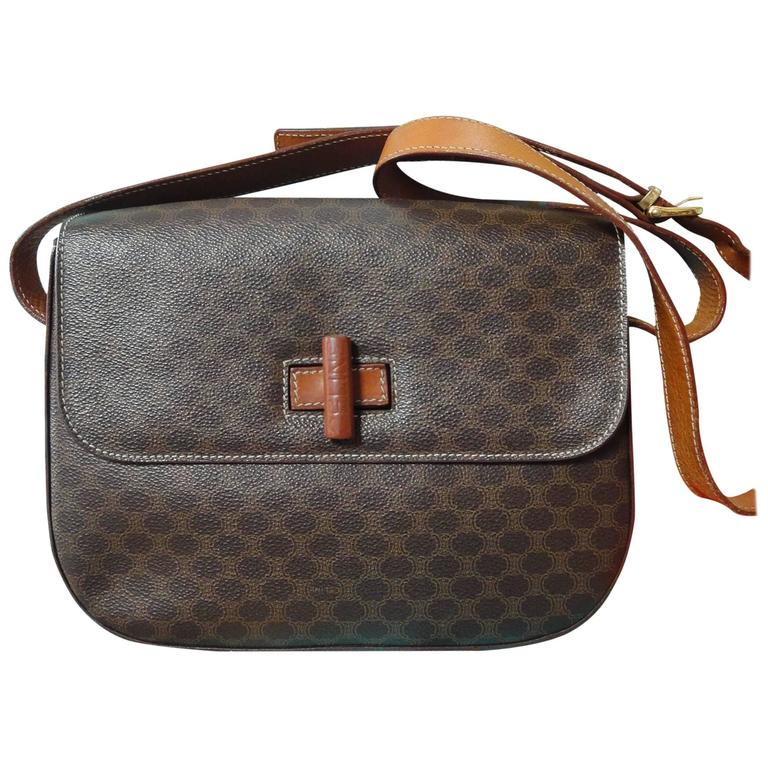 Vintage CELINE dark brown and brown macadam blason pattern shoulder bag
