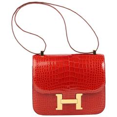 IMPOSSIBLE FIND! HERMES CONSTANCE BAG CROCODILE VERT FONCE MICRO at 1stDibs