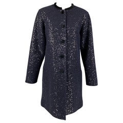 AGNÈS B. Size M Navy Sequined Collarless Coat