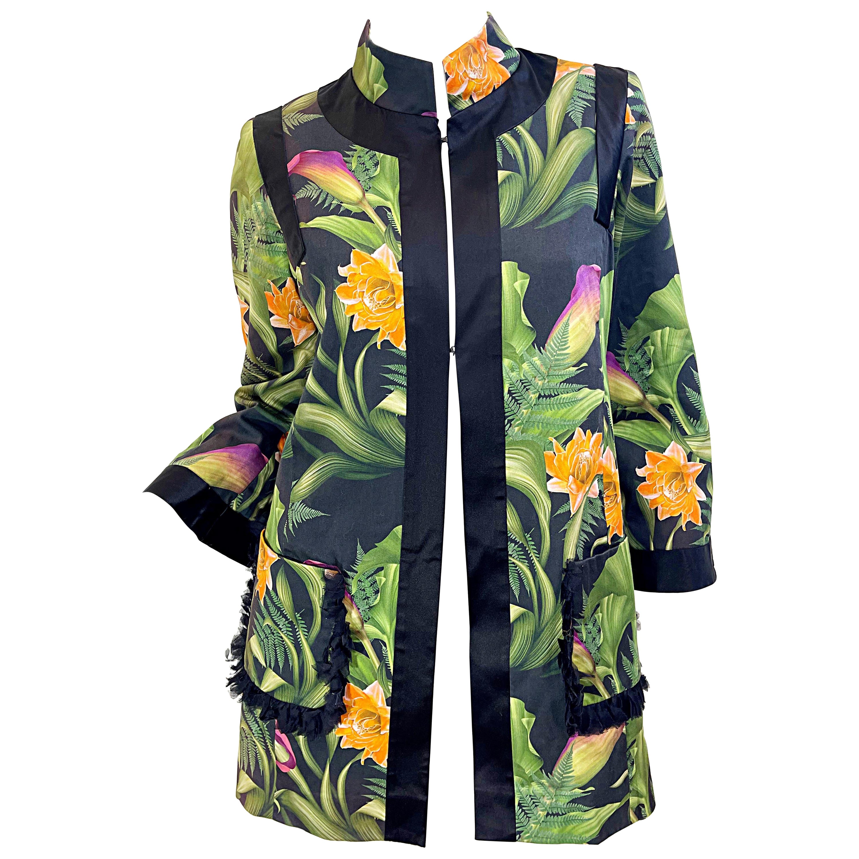 Paola Quadretti 1990s Couture Botanical Gardens Printed Silk Vintage 90s Jacket For Sale