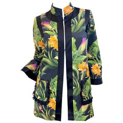 Paola Quadretti 1990s Couture Botanical Gardens Printed Silk Vintage 90s Jacket