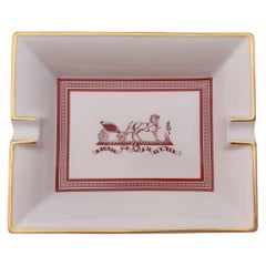 Hermès Vintage Ashtray Change Tray Carriage Calèche Logo Pattern in Porcelain