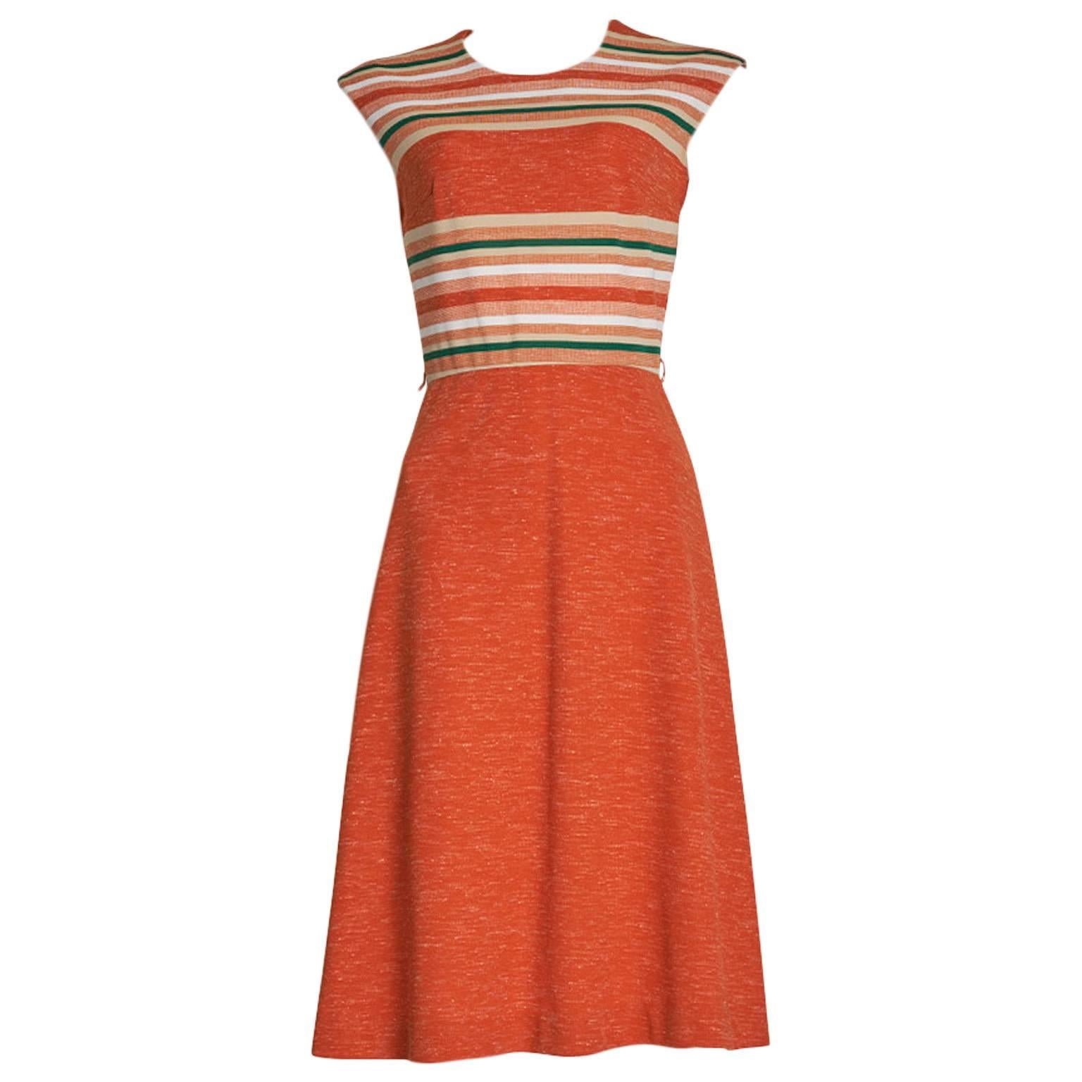 Cute 1960's Jonathan Logan Orange Stripe Dress Suit Size 8 For Sale