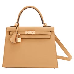 Hermes Kelly 25cm Biscuit Tan Epsom Sellier Shoulder Bag Gold Z Stamp, 2021