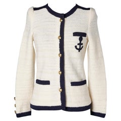 Off-white and navy knit cardigan with anchor Adolfo 