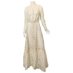 1890's Irish Lace and Embroidered Cut Work Handkerchief Linen Victorian Dress