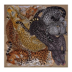 Hermes Lazy Leopardesses Camel /Anthracite / Fauve Scarf  90