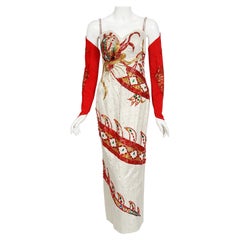 Dokumentiertes Sanduhr- Burlesque-Kleid-Umhang-Set mit Perlen-D Drachenmotiv, 1950er Jahre