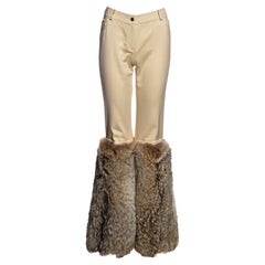 Christian Dior by John Galliano cream cotton pants with coyote fur, fw 2002