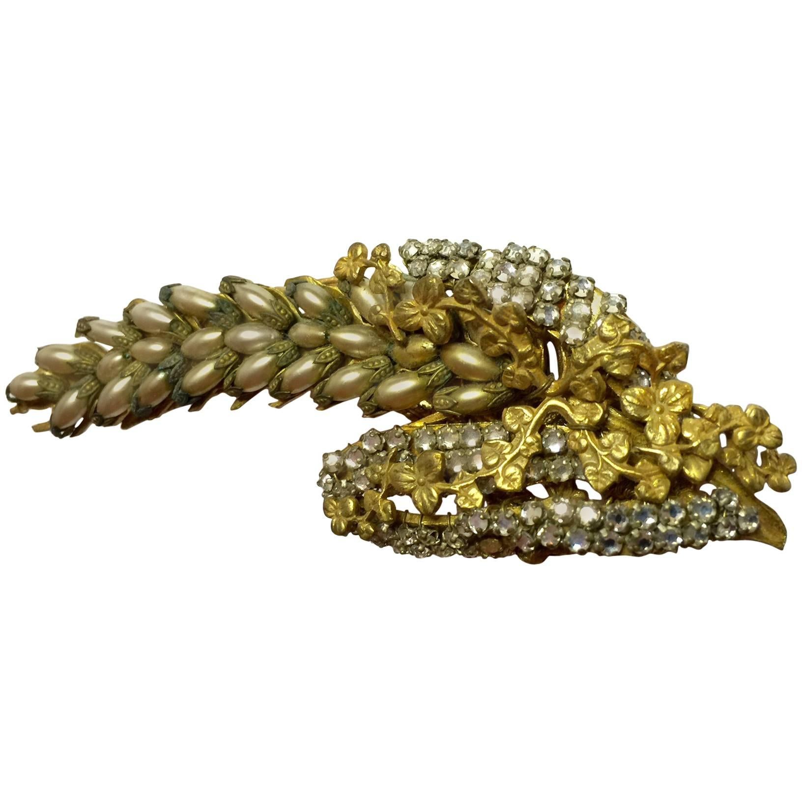 1950s Fine MIRIAM HASKELL Seed Pearl and Montee Elaborate DELPHINIUM Brooch Pin For Sale