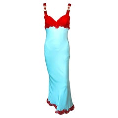 Gianni Versace F/W 1996 Runway Vintage Lace Colorblock Evening Dress Gown