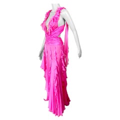 Versace S/S 2004 Laufsteg Tief ausgeschnittenes Kleid mit offenem Rücken und durchsichtigem Abendkleid