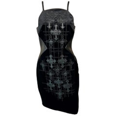 Versace F/W 2012 Runway Unworn Gothic Cross Embroidered Leather Velvet Dress 